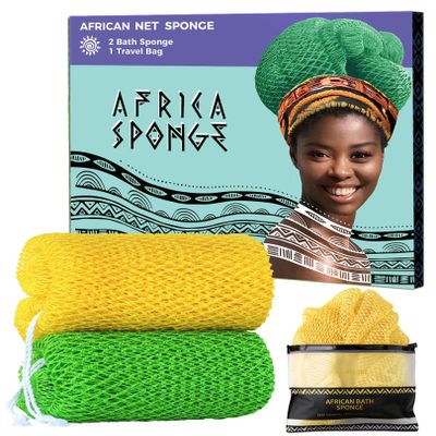 African Net Sponge with Knots - 2 Pieces Exfoliating Body Scrubber Bath Sponge - Back Scrubber Washcloth for Shower - Real African Scrub Exfoliator Body Care for Women