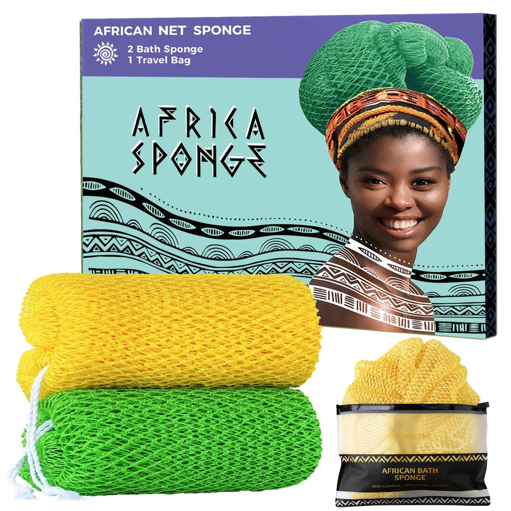 African Net Sponge with Knots - 2 Pieces Exfoliating Body Scrubber Bath Sponge - Back Scrubber Washcloth for Shower - Real African Scrub Exfoliator Body Care for Women