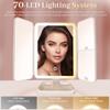 LED Tri-Fold Vanity Mirror with Lights, Touch Screen and 3X/2X/1X Magnification with 3 Color & Adjustable Brightness, Portable Rechargeable Makeup Mirror Pro with Lights Dollar for Desk Dorm Travel view 3