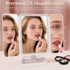 LED Tri-Fold Vanity Mirror with Lights, Touch Screen and 3X/2X/1X Magnification with 3 Color & Adjustable Brightness, Portable Rechargeable Makeup Mirror Pro with Lights Dollar for Desk Dorm Travel view 4