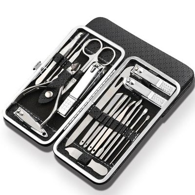 19 in 1 Professional Nail Clippers Kit - Stainless Steel Pedicure Set | Complete Grooming Tools for Home & Salon Travel Use,Black
