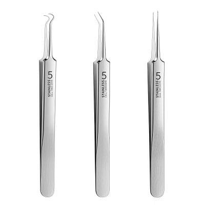 3 Pcs Professional Blackhead Tweezer Professional Facial Blackhead Remover Tweezers Precision Extractor Acne Removal Kit Pimple Popper Tool with Storage Box Skin Care Tools (Silver)
