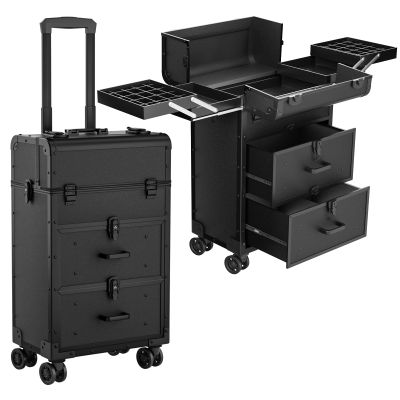 ALUROICE Large Rolling Makeup Train Case, Professional Travel Cosmetology Case on Wheels with Drawers, 3 Tiers Nail Organizers Storage Case for Nail Tech, Tattoo, Hairstylist, Makeup, Extra Large