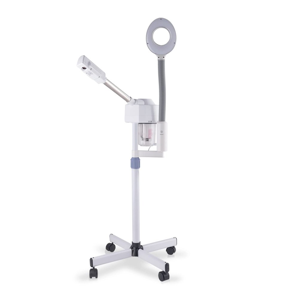 2 in 1 Facial Steamer with 3X Magnifying Lamp,Professional Aromatherapy Humidifier Face Spa Mist Steam,Esthetician Steamer,with Wheels,for Home Beauty Salon, Personal Skin Care Deep Cleaning (White)