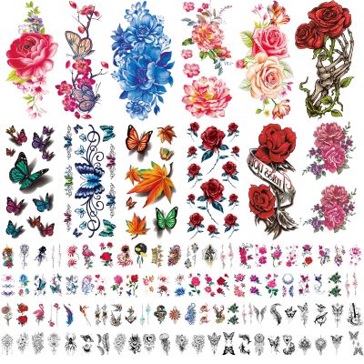 102 Sheets Waterproof Temporary Tattoos Stickers for Adult Women, Girls or Kids, Fake Tattoos Made with Semi-Permanent Tattoo Paper, Includes Flowers, Butterflies and Multi-Colored Body Art.