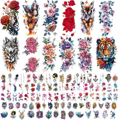 102 Sheets Waterproof Temporary Tattoos Stickers for Adult Women, Girls or Kids, Fake Tattoos Made with Semi-Permanent Tattoo Paper, Includes Flowers, Butterflies and Multi-Colored Body Art.