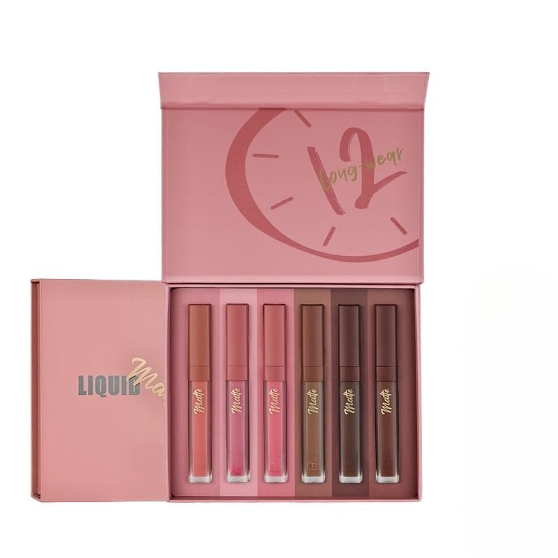 12 Colors Book Style Velvet Matte Liquid Lipstick Long-Lasting Non-Stick Cup Not Fade Shimmer Nude Lip Gloss Long Lasting Lip Tint, Waterproof Lip Stain (02)