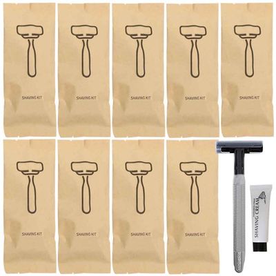 10Pack Individually Wrapped Hotel Disposable Razors Kit With Shave Cream; All Purpose Private Body Pocket Razor Set for Guests; Skin Friendly Travel Shaving Razor for Hotel,Travel, Daily Use