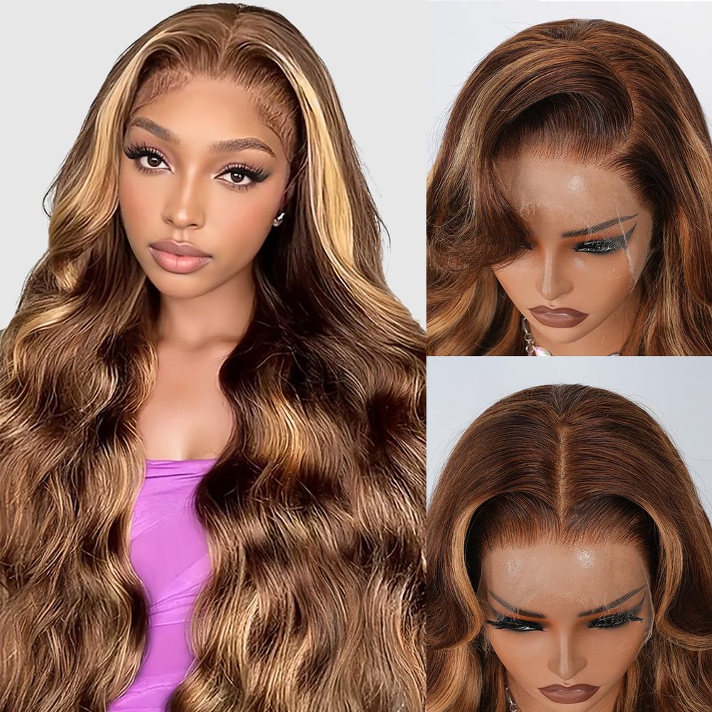 13x4 Full Lace Fronatal Wig Skinlike HD Lace Wig 4/27 Highlight Honey Blond Body Wave Lace Front Wigs Pre Plucked Tiny Knots with Baby Hair 200% Density for Women Body Wave Colored Wig