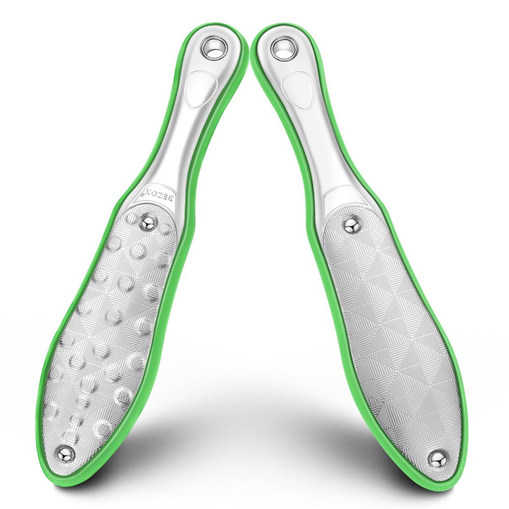 BEZOX Foot Scrubber for Dead Skin(1PCS) - Double Sided Feet File Callus Remover, Heavy Duty Stainless Steel Heel Scraper, Cracked Heel Repair - Green