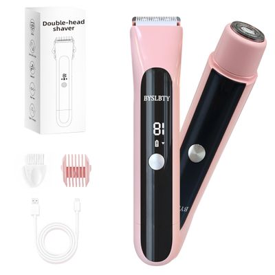 Bikini Trimmer for Women - Painless Electric Razors for Silk Skin,Cordless Body Shaver for Trip, IPX7 Waterproof Dual Head Pink