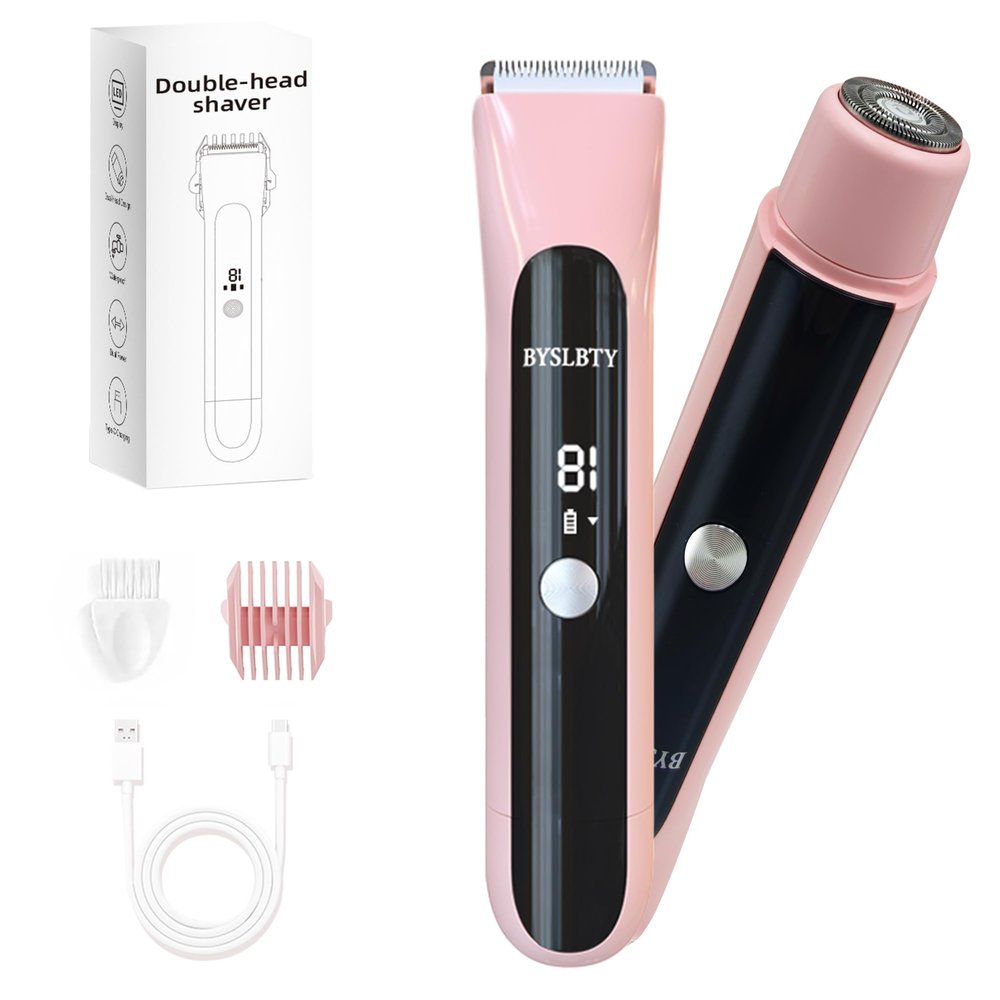 Bikini Trimmer for Women - Painless Electric Razors for Silk Skin,Cordless Body Shaver for Trip, IPX7 Waterproof Dual Head Pink