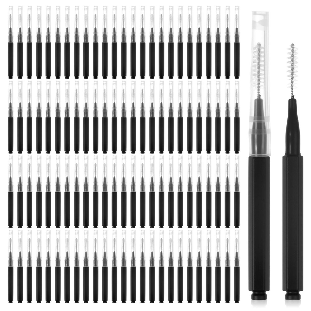 100 PCS Micro Brow Brush with Cap, Brow Lamination Brush Micro Eyebrow Spoolies, Micro Brow Brushes with Cap for Eyebrows, Spoolie Lash Comb Lash Lift Tool for Eyebrows Eyelashes Extensions, Black