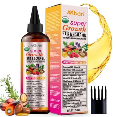 35-in-1 Blend Rosemary Hair Oil with Batana, Argan, Jojoba, Castor Oil, Infused with Keratin, Biotin & Vitamin A C D E, Super Hair & Scalp Oil for Strengthening & Nourishing Hair, All Hair Types