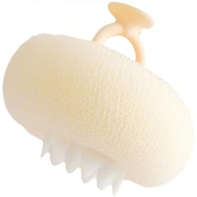 2-in-1 Ultra Soft Bath Sponge Cleaning Brush, Sunflower Bath Ball,Suction Cup Bath Ball with Finger Rings,Exfoliating Shower Loofah Sponges (Beige)