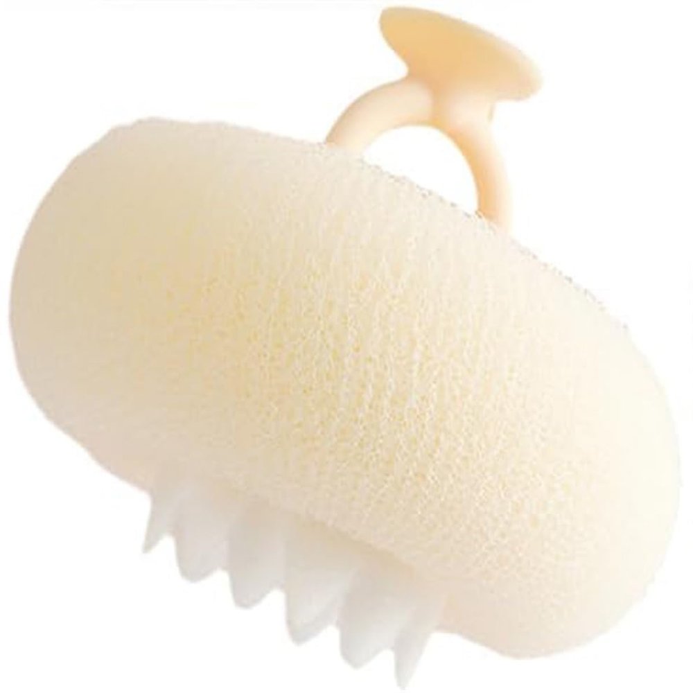 2-in-1 Ultra Soft Bath Sponge Cleaning Brush, Sunflower Bath Ball,Suction Cup Bath Ball with Finger Rings,Exfoliating Shower Loofah Sponges (Beige)