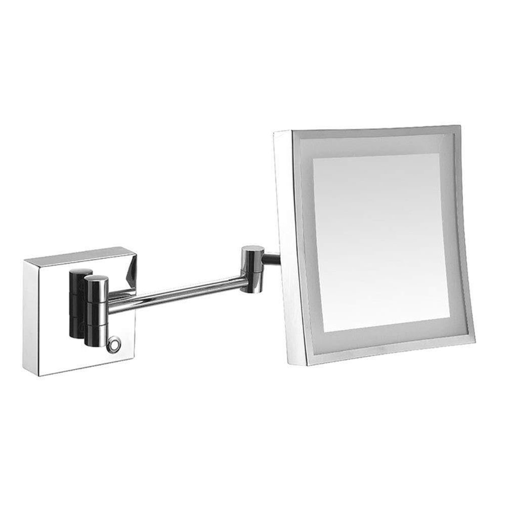 PPXCZZ Wall Mounted Makeup Mirror 8 Inch Square, 3X Magnification, LED Light, Extendable Arm with 360 Swivel for Bathroom(Silver)