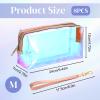 8 Pcs Holographic Iridescent Clear Makeup Bags with Zipper Travel Cosmetic Pouches with Wrist Loop Waterproof Toiletry Organizer Case Home Office Beach Pouch Purse Diaper Vacation Gift Bag view 2
