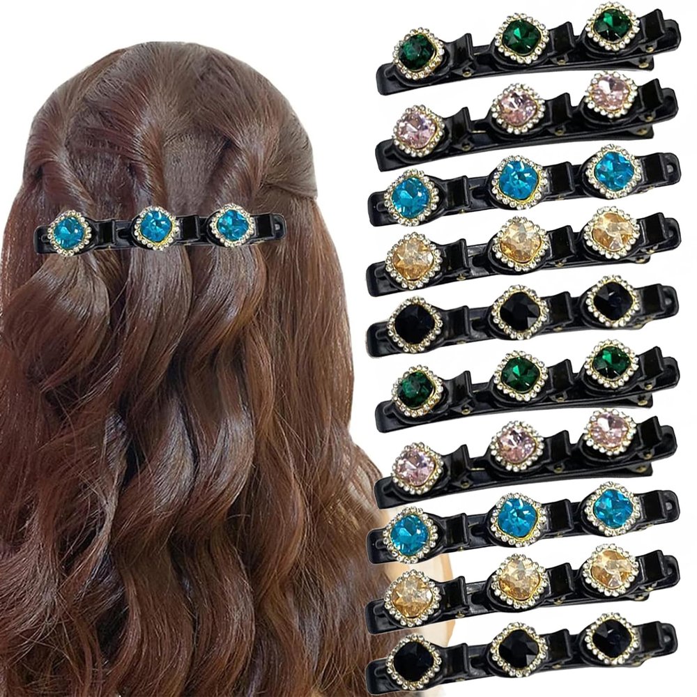 10Pcs Sparkling Crystal Stone Braided Hair Clips for Women, Short Hair Clips Duckbill Clips, Braided Hair Clip for Ladies and Girls Crystal Stone