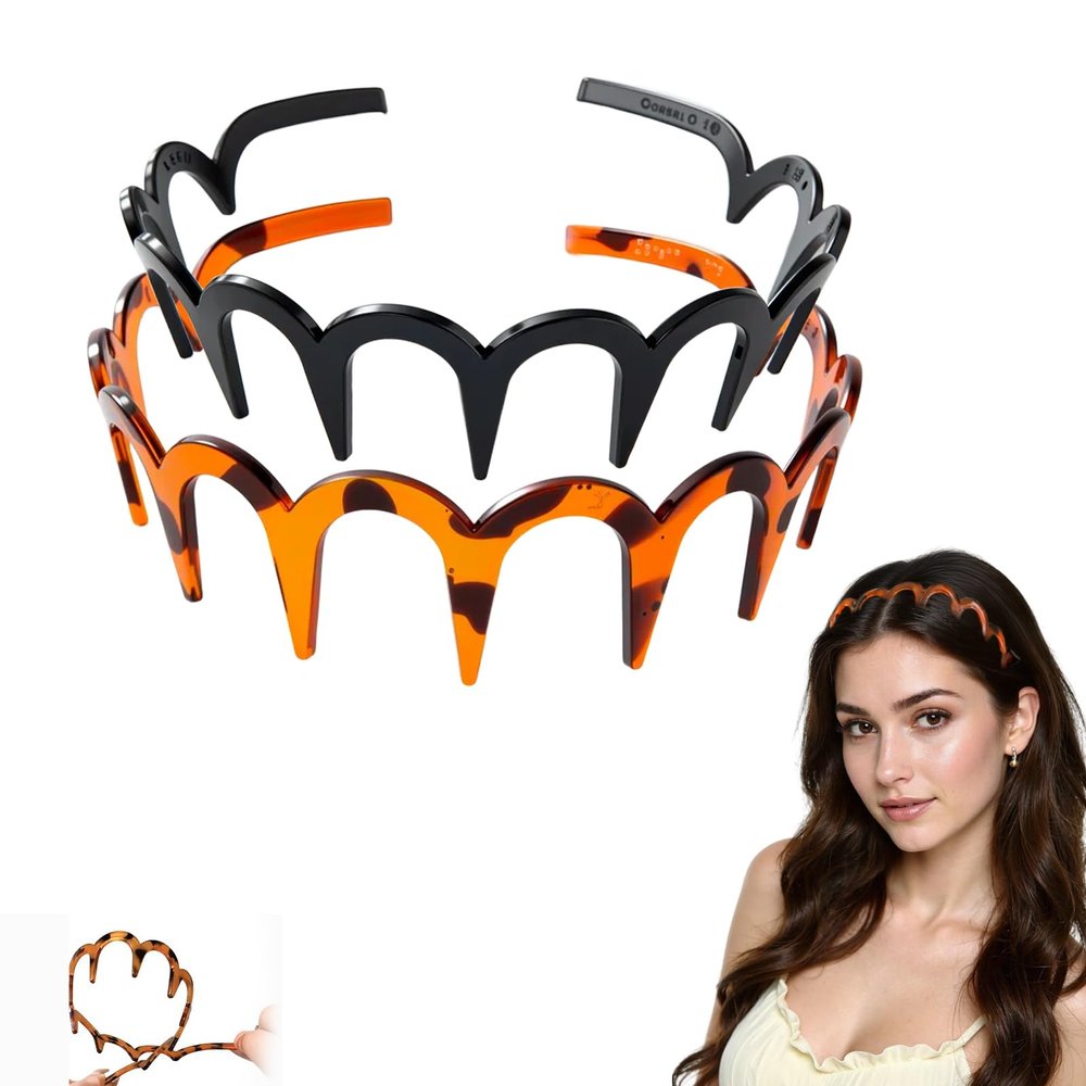 2025 New U Shape Fashion Tooth Hair Comb Headband, High Cranium Head Bands for Women's Hair, Zig Zag Headbands for Women, Wavy Teeth Hairs Hoop for Women Girls Hairs Accessory Styling (Mix 2PCS, M)