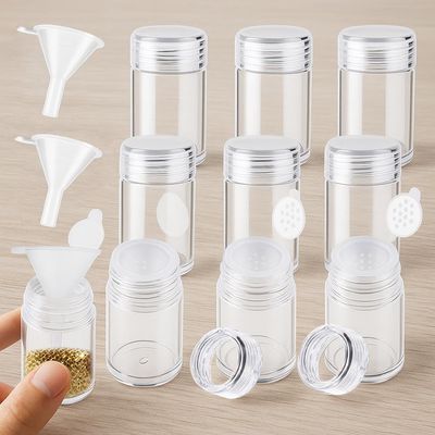 13-Piece Clear Plastic Loose Powder Bottle Set - 10PCS 10ml Empty Glitter Powder Containers with 3 Funnels & 12-Hole Sifter Lids, Travel Face Powders Jars for Makeup, Baby Powders & Samples