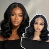 DBUT Lace Front Wig 13x7 Glueless Wear and Go Wavy Bob Wig Synthetic Hair, Pre-Styled Free Parting Pre Plucked 14 Inch Wig for Black Women 1B Natural Black view 1