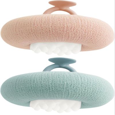2-in-1 Ultra Soft Bath Sponge Cleaning Brush, Sunflower Bath Ball,Suction Cup Bath Ball with Finger Rings,Exfoliating Shower Loofah Sponges (Carnation+Blue)