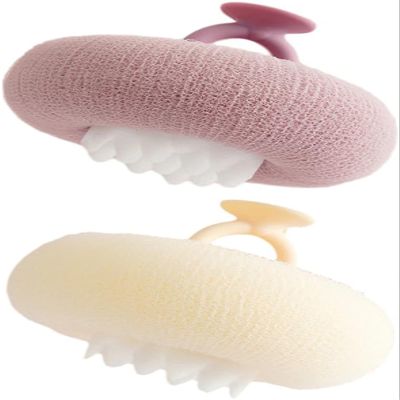 2-in-1 Ultra Soft Bath Sponge Cleaning Brush, Sunflower Bath Ball,Suction Cup Bath Ball with Finger Rings,Exfoliating Shower Loofah Sponges (Purple+Beige)