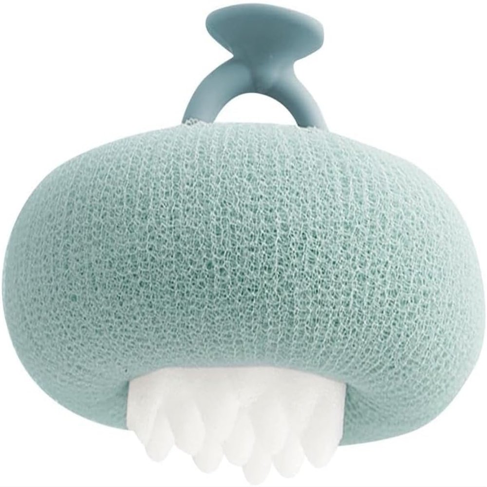 2-in-1 Ultra Soft Bath Sponge Cleaning Brush, Sunflower Bath Ball,Suction Cup Bath Ball with Finger Rings,Exfoliating Shower Loofah Sponges (Blue)