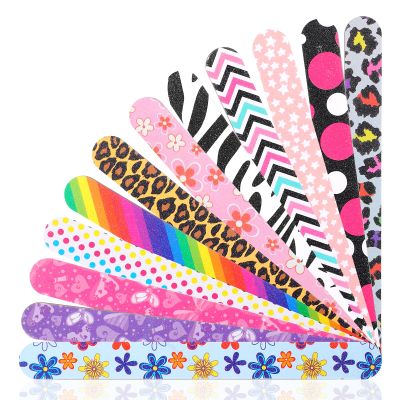 12PCS Professional Nail Files Double Sided 100 180 Grit Emery Boards Colorful Manicure Pedicure Tools for Natural Acrylic Nails Reusable Washable Nail Buffing Shaping Smoothing Filer