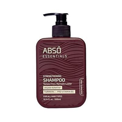 A.B.S.O ESSENTIALS Strengthening Shampoo for Frizz Control, Hair Strengthening, Enhanced Shine Infused with Vegan Keratin, Pro Vitamin B5 and Turmeric| Sulphate & Paraben Free-10.1 fl oz (300 ML)