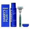 Harry's Plus Shaving Kit for Men - Premium Handle, Razor Blade Cartridge, Foaming Shave Gel, and Travel Blade Cover - Advanced Pivoting System - Moss view 1