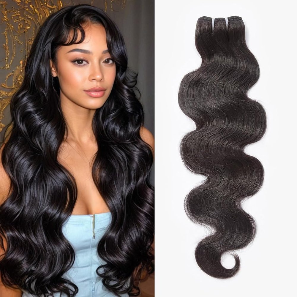 Wequeen 16A Body Wave Human Hair Bundles 18 Inch 100% Unprocessed Brazilian Virgin Hair Quick Weave Bundles Human Hair Extensions Real Human Hair, Natural Black