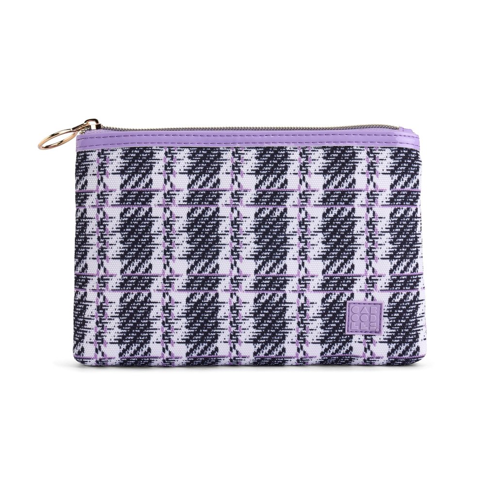 Caboodles Bring It Bag, Black and Lavender Tweed, Pencil Case or Makeup Bag for Purse, Slim Zippered Clutch Organizer for Everyday Essentials, Accessories or Travel