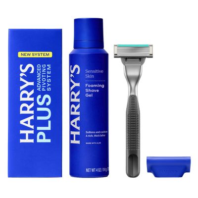 Harry's Plus Shaving Kit for Men - Premium Handle, Razor Blade Cartridge, Foaming Shave Gel, and Travel Blade Cover - Advanced Pivoting System - Onyx