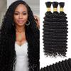100g 3 Bundles/Pack Human Braiding Hair for Boho Braids 24 Inch Curly Boho Hair for Braiding Knotless 12A Deep Wave Bulk Bohemian Natural Black view 1