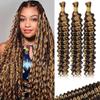 100g 3 Bundles/Pack Ombre Highlight Human Braiding Hair for Boho Braids 18 Inch Curly Boho Hair for Braiding Knotless 12A Deep Wave Bulk Bohemian Color P4/27 view 1