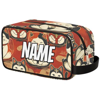 Zestdesign Custom Cute Cats Makeup Bag with Name Personalized Waterproof Toiletry Bags Customized Retro Animals Cosmetic Bag for Women Men