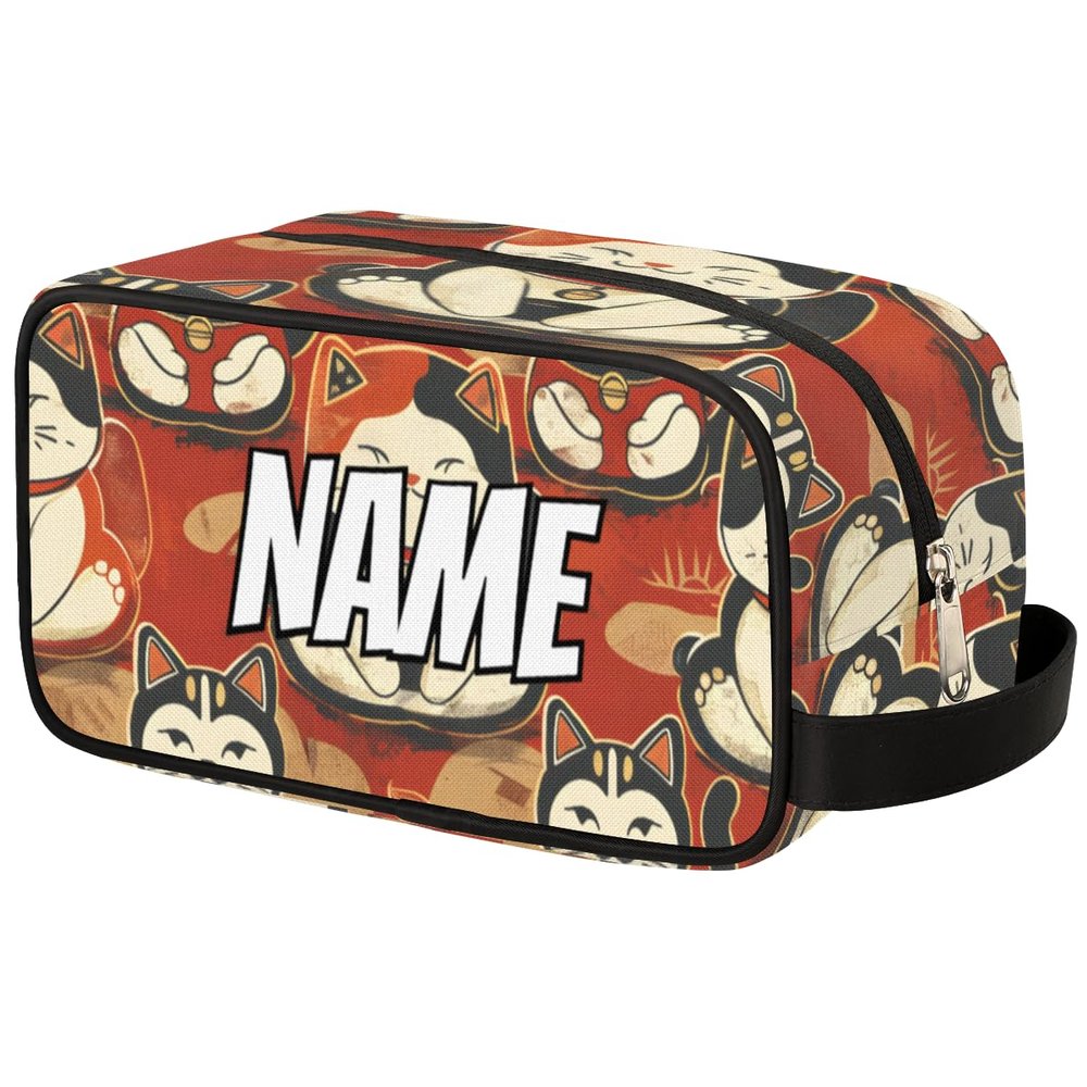 Zestdesign Custom Cute Cats Makeup Bag with Name Personalized Waterproof Toiletry Bags Customized Retro Animals Cosmetic Bag for Women Men