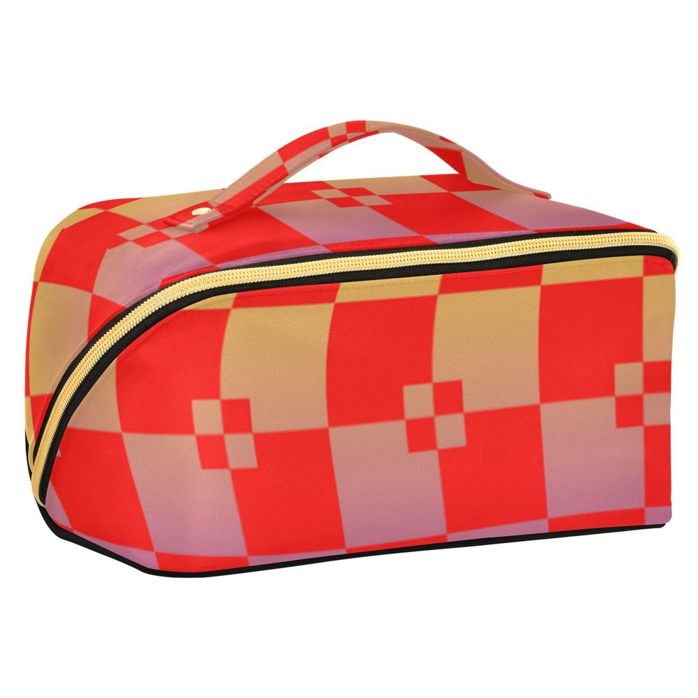 sanluoli Buffalo Plaid Red Yellow Violet Gradient Makeup Bag with dividers stylish Cosmetic Bag For Women Travel-Size Accessories