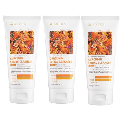 ABERA Turmeric Face Wash for Acne-Prone & Sensitive Skin 4-in-1 Curcumin Cleanser with Niacinamide, BHA & Centella Gentle pH Balanced, Non-Comedogenic, Sulfate Free Facial Cleanser (3 BOXES)