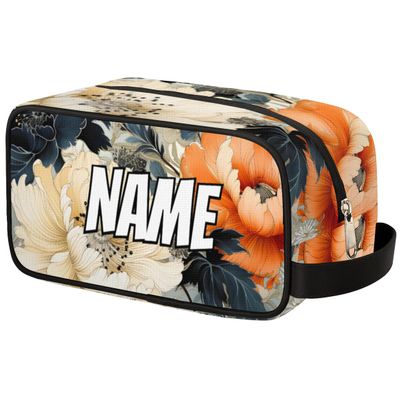 Zestdesign Custom Peony Flower Makeup Bag with Name Personalized Waterproof Toiletry Bags Customized Classical Floral Cosmetic Bag for Women Men