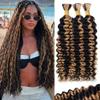 100g 3 Bundles/Pack Ombre Honey Blonde Human Braiding Hair for Boho Braids 22 Inch Curly Boho Hair for Braiding Knotless 12A Deep Wave Bulk Bohemian Color P1B/27 view 1