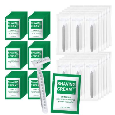 Xuezoioy Disposable Razors Bulk - Pack of 30,Individually Wrapped Grey 3 Blade Razors with 8 ml/0.28 fl oz Packet Shaving Cream and Clear Cap for Homeless,Hotel,Shelter,Travel