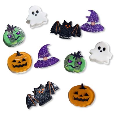 10 Pack Halloween Hair Clips - Assorted Pumpkin Ghost Bat Witch Acrylic Snap Barrettes for Costume Party Favors, Girls Women Kids