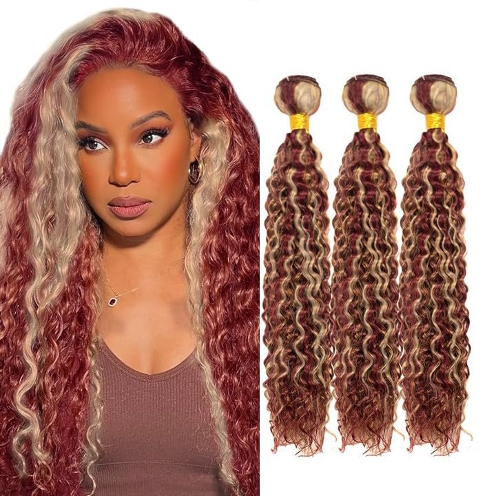 613 Bundles Human Hair Ombre Kinky Curly Bundles 14 16 18 Inch Unprocessed Virgin 2 Tone Red Mixed With Blonde Bundle P99J613 Hair Extensions for Woman
