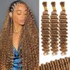 100g 3 Bundles/Pack Honey Blonde Human Braiding Hair for Boho Braids 14 Inch Curly Boho Hair for Braiding Knotless 12A Deep Wave Bulk Bohemian Color 27 view 1