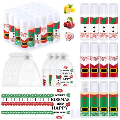 36Sets Christmas Lip Balm Bulk, Christmas Lip Balm Set with Cards and Organza Bags, Xmas Lips Balms Gift Set for Teens and Adults, Xmas Stocking Stuffer Party Supplies, Lips Care