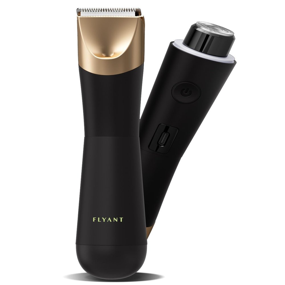Bikini Trimmer for Women, Flyant 2 in 1 Electric Shaver for Women, Pubic Hair Trimmer Waterproof IPX7 with LED, Bikini Razor for Leg Arm Underarm Bikini Area, Christmas Gifts for Her - Black Gold