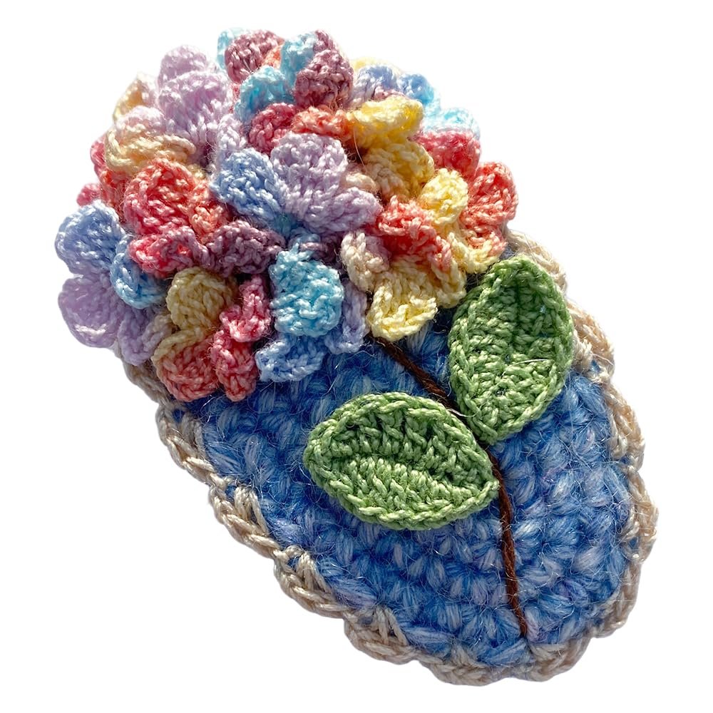 Coolideas handmade micro-hook crocheted hair barrettes yarn Handcrafted fine crocheted hair clips, creative hand made knitted side hair accessories for female (#13 Hydrangea)